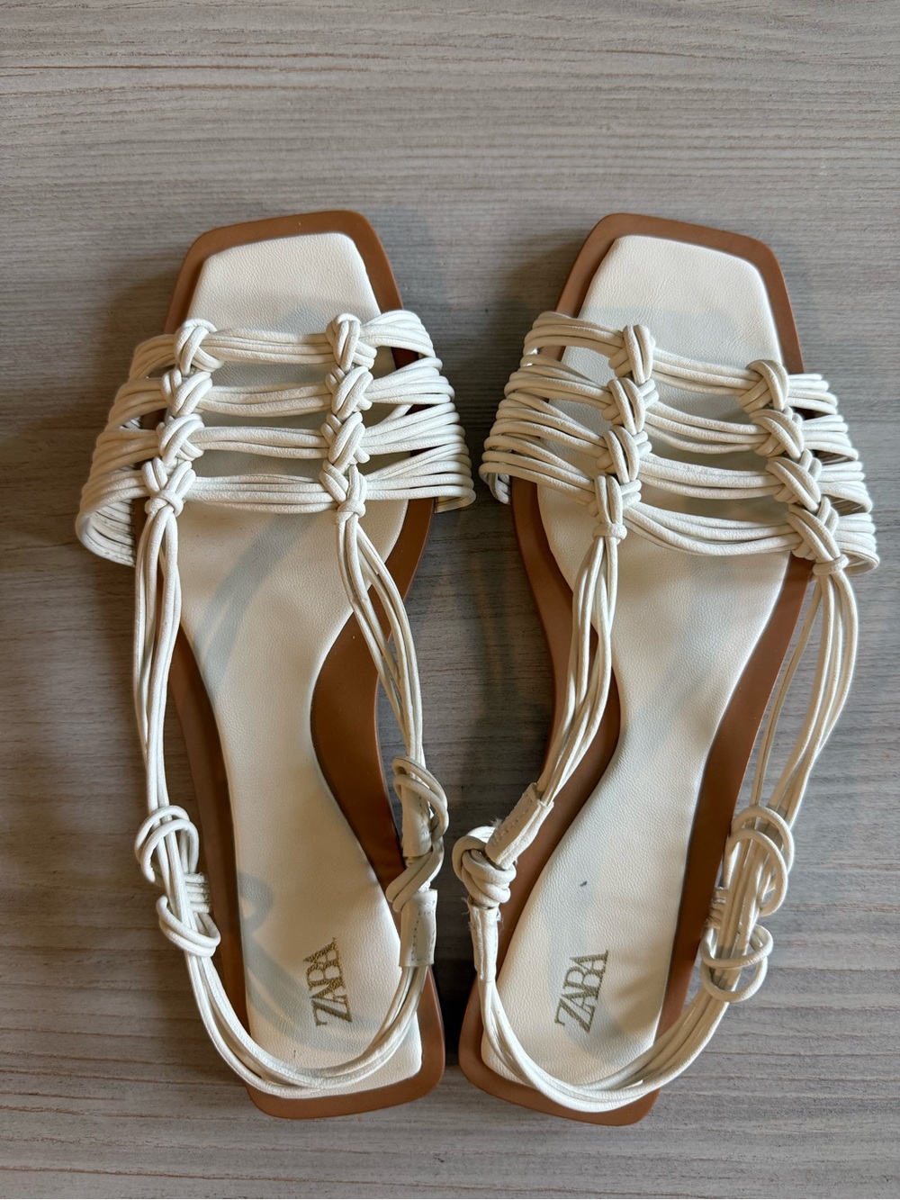 Zara White Knotted Square-Toe Women’s Sandals - Picture 2 of 3